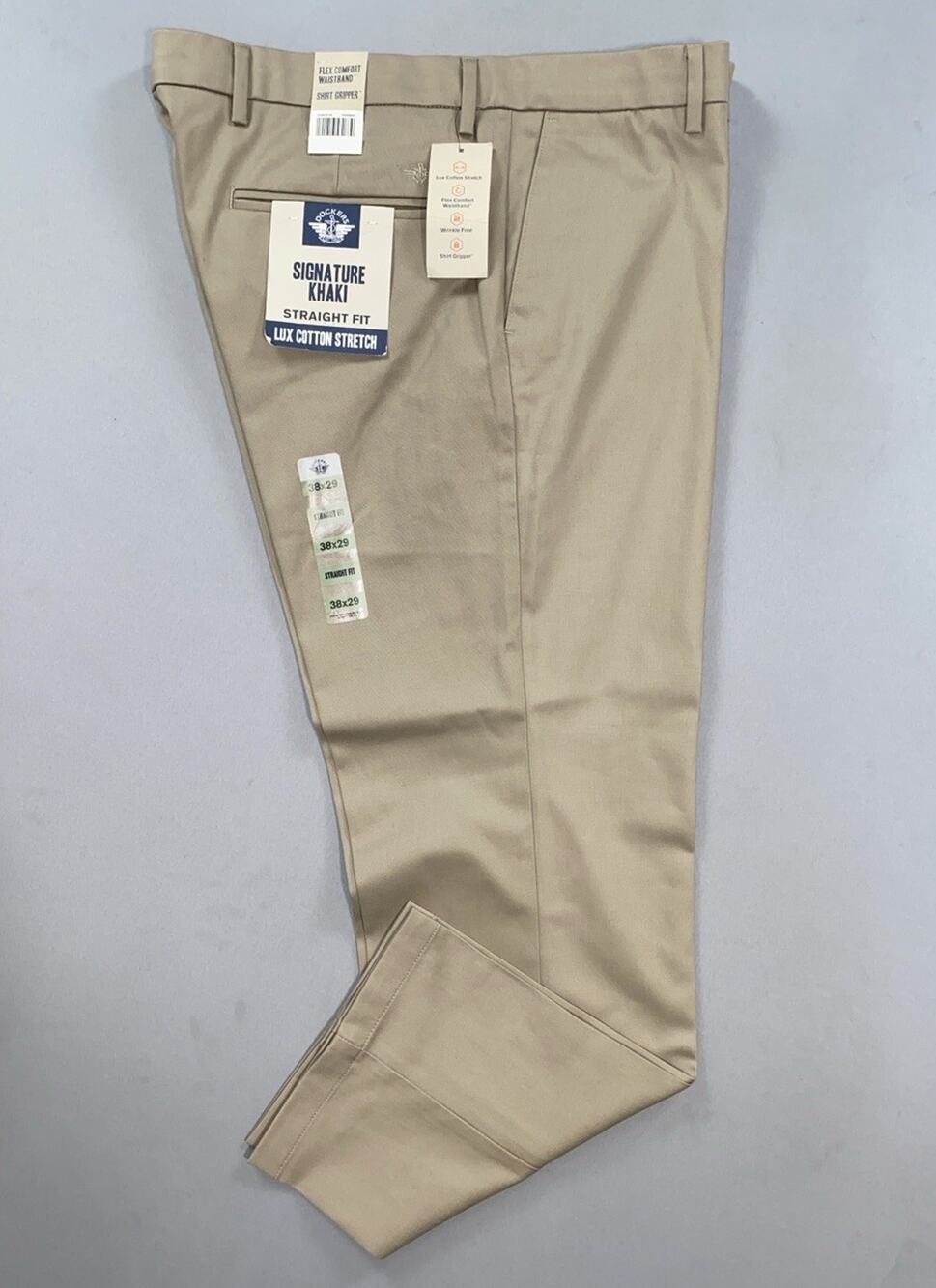 Dockers Straight Fit Lux Cotton Stretch Signature Khaki Pants. Beige, Mens 38X29